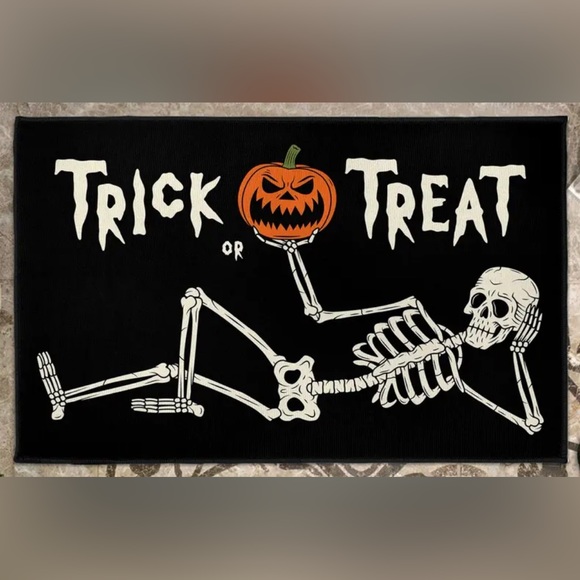 Halloween Skeleton Pumpkin Doormat Bathroom Kitchen Rug Home Decor - Picture 2 of 2